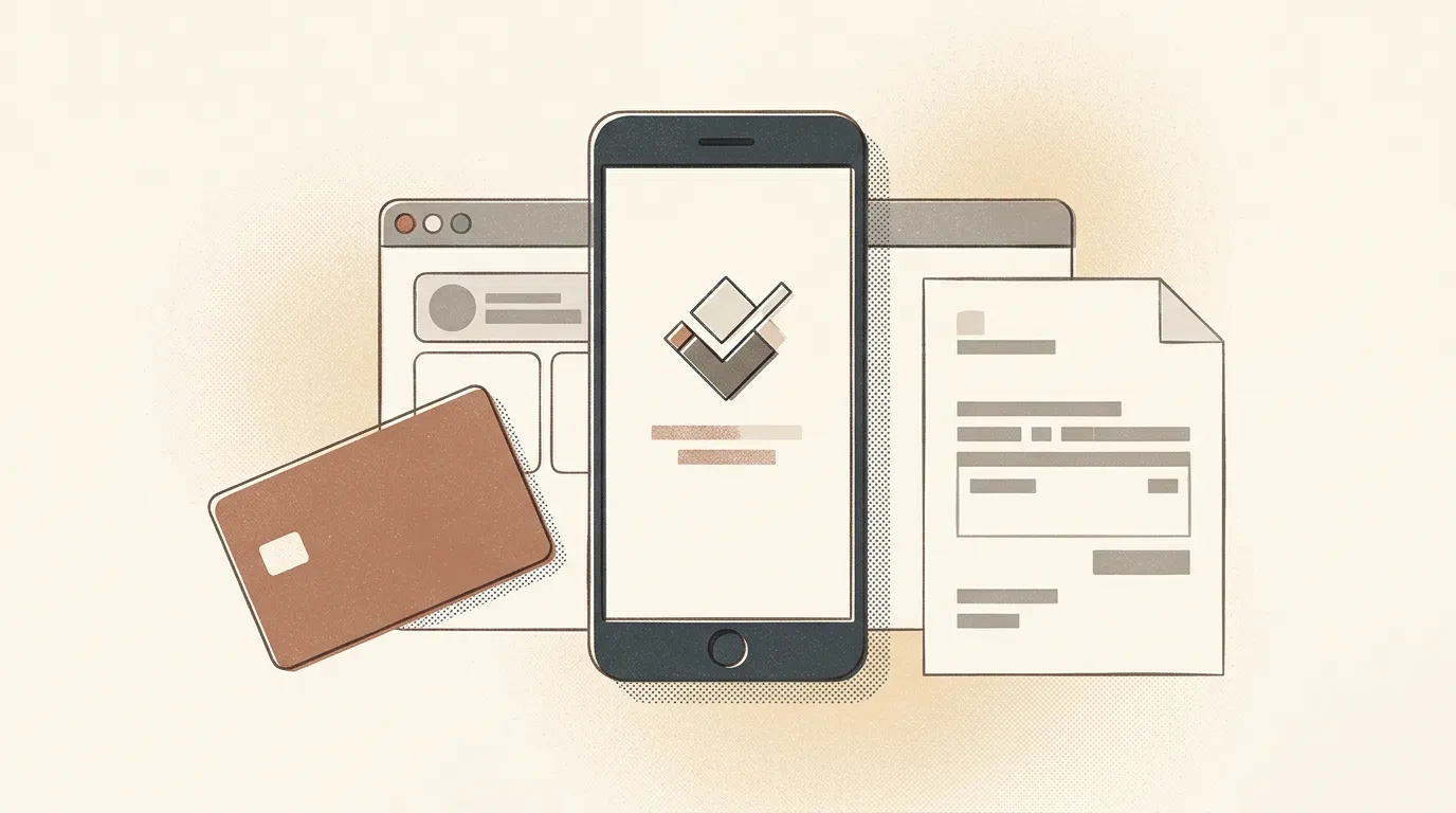 Neutralna ilustracja płatności mobilnej telefonem obok karty i przelewu bankowego bez logotypów i interfejsu kasyna